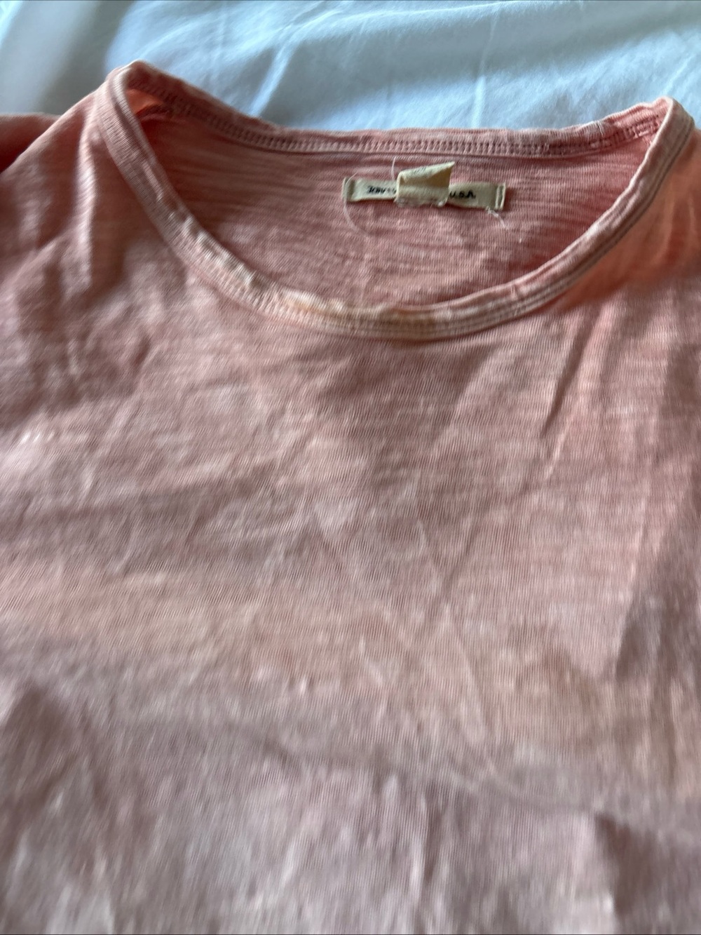 John Varvatos Short-Sleeve Crew Tee in Peachy Pink. Salmon hues.